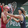  Ekaterina Makarova and Elena Vesnina claimed their maiden grand slam title together by beating Italian top seeds Sara Errani and Roberta Vinci 7-5 6-2 in the French Open women's doubles final on Sunday.The fourth-seed Russian pair, beaten by Errani and Vinci in the Australian Open se